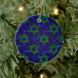 Décoration En Céramique SlipperyJoe's Hanukkah rangées vertes Étoiles de D