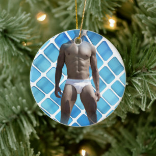 Décoration En Céramique SlipperyJoe's homme musclé abdos en six-pack blanc