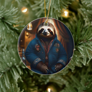 Décoration En Céramique Sloth Dans Sa Veste À Boire,