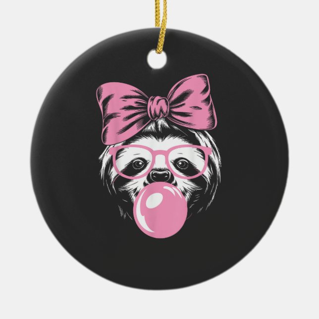 Décoration En Céramique Sloth Wearing Glasses and Blowing Pink Bubble Gum  (Devant)