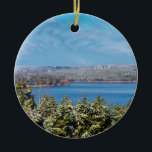 Décoration En Céramique Snow Dusting At Table Rock Lake<br><div class="desc">A view overlooking a portion of Table Rock Lake in Branson Missouri, United States during the winter season after a light snow. Looking for more prints or products? Feel free to visit my store: http://www.zazzle.com/timelessmomentsphtgy This photo was taken by Jennifer White with Timeless Moments Photography. All images are copyrighted ©...</div>