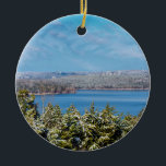 Décoration En Céramique Snow Dusting At Table Rock Lake<br><div class="desc">A view overlooking a portion of Table Rock Lake in Branson Missouri, United States during the winter season after a light snow. Looking for more prints or products? Feel free to visit my store: http://www.zazzle.com/timelessmomentsphtgy This photo was taken by Jennifer White with Timeless Moments Photography. All images are copyrighted ©...</div>