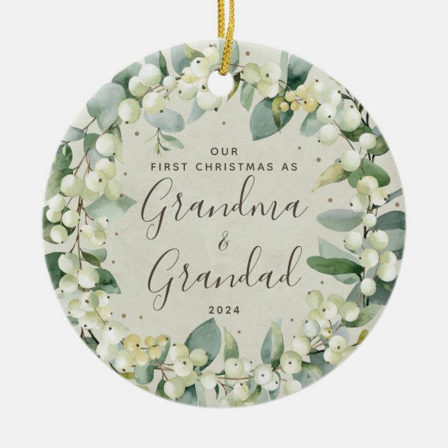 Décoration En Céramique Snowberries Premier Noël en grands-parents Photo (Devant)