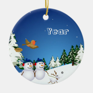 Décoration En Céramique Snowcouple et chien