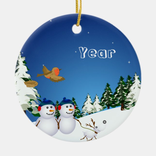 Décoration En Céramique Snowcouple et chien (Devant)