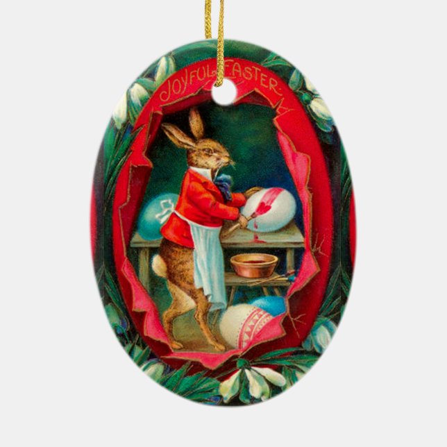 DÉCORATION EN CÉRAMIQUE SNOWDROPS AVEC RABBIT PEINTURE OEUFS DE PÂQUES (Dos)