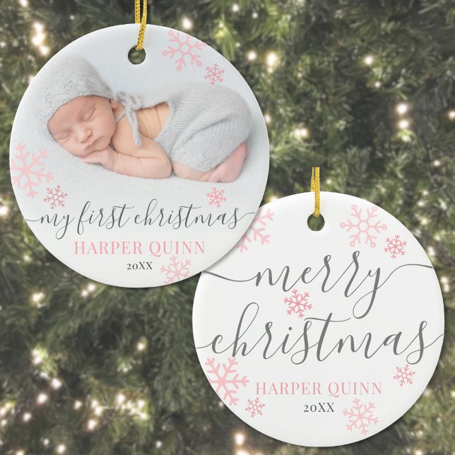 Décoration En Céramique Snowflake Photo Girl Baby First Christmas (Snowflake Photo Girl Baby First Christmas Ceramic Ornament )