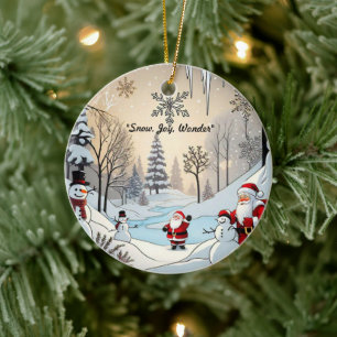 Décoration En Céramique "Snowflakes et Père Noël"