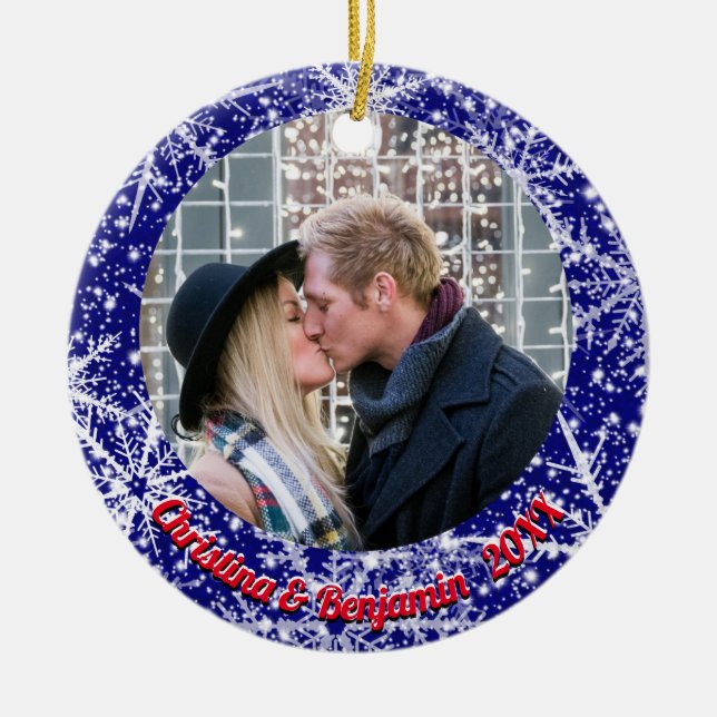 Décoration En Céramique Snowflakes, nom, année #, 2 Photos (Devant)