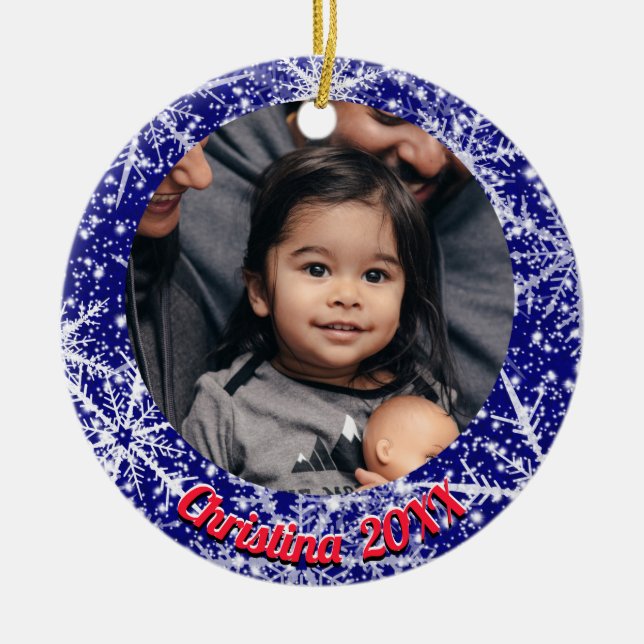 Décoration En Céramique Snowflakes, nom, année #, 2 Photos (Devant)