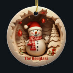 Décoration En Céramique Snowman 3D avec Santa Hat<br><div class="desc">Snowman 3D avec Santa Hat personnalisation</div>