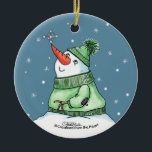 Décoration En Céramique Snowman avec Flocon de neige sur le nez<br><div class="desc">Snowman attrape un flocon de neige sur son nez ! Design original par Christie Black de Creations from the Heart.</div>