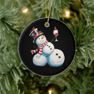 Décoration En Céramique Snowman Avec Vin Noël Drôle Noël Cadeau de Noël