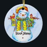 Décoration En Céramique Snowman Birdman<br><div class="desc">Ornement en céramique Snowman,  t-shirts Snowman,  vêtements,  cadeaux ArtMuvz Illustration. Correspondance bonhomme de neige cadeaux,  vêtements d'hiver. Pour personnaliser,  ajoutez votre nom ou ajoutez du texte à la place. Customisez ce ornement de bonhomme de neige pour le rendre unique à vous ou pour donner en cadeau personnalisé</div>