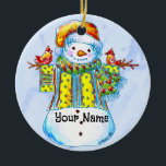 Décoration En Céramique Snowman Birdman<br><div class="desc">Ornement en céramique Snowman,  t-shirts Snowman,  vêtements,  cadeaux ArtMuvz Illustration. Correspondance bonhomme de neige cadeaux,  vêtements d'hiver. Pour personnaliser,  ajoutez votre nom ou ajoutez du texte à la place. Customisez ce ornement de bonhomme de neige pour le rendre unique à vous ou pour donner en cadeau personnalisé</div>