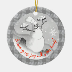 Décoration En Céramique Snowman chef serving snowballs Christmas ornament