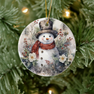 Décoration En Céramique Snowman dans un foulard rouge Noël