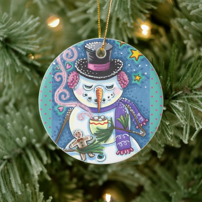 DÉCORATION EN CÉRAMIQUE SNOWMAN, GINGERPREAD MAN & MUG OF CHOCOLAT CHAUD (Arbre)