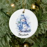 Décoration En Céramique Snowman personnalisé<br><div class="desc">Ajoutez une touche personnelle à votre sapin avec un ornement en céramique. Ajoutez vos photos préférées,  images et messages personnels sur les 2 faces de l'ornement. Un brin de fil doré permet d'afficher ce magnifique souvenir facilement.</div>