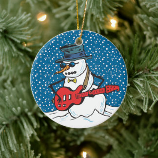 Décoration En Céramique Snowman Portant Des Lunettes De Soleil Et Casquett