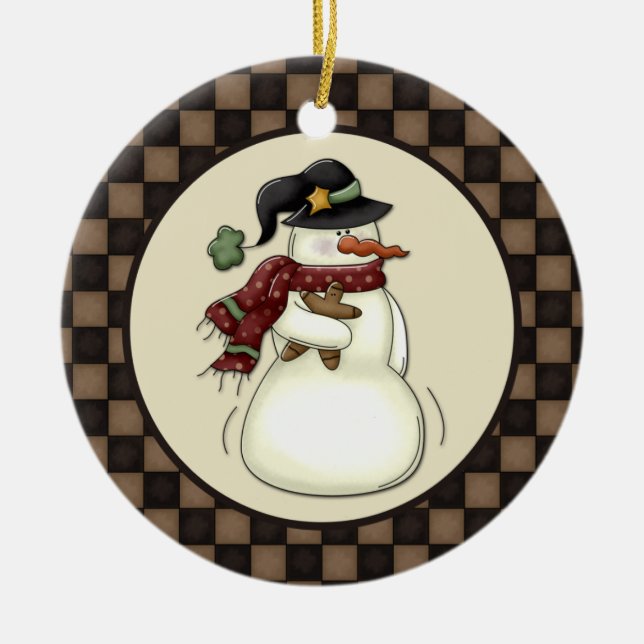 Décoration En Céramique Snowman primitif homme en pain d'épice (Devant)