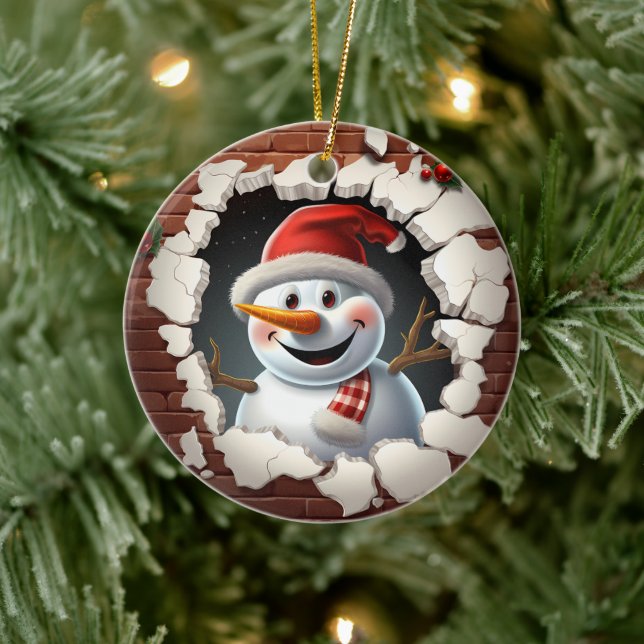 Décoration En Céramique Snowman Santa Hat - 3D (Arbre)