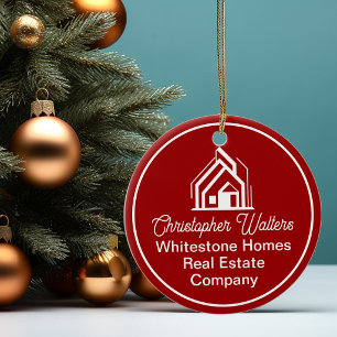 Décoration En Céramique Société immobilière rouge Noël personnalisé