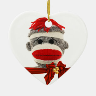 DÉCORATION EN CÉRAMIQUE SOCK MONKEY CHRISTMAS ORNAMENT PERSONNALISÉ
