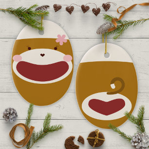 Décoration En Céramique Sock Singe Fille Arbre de Noël