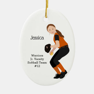 Décoration En Céramique Softball Femme Brunette Orange & Noir