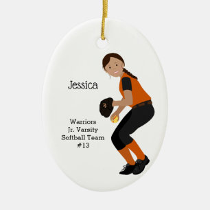 Décoration En Céramique Softball Femme Cheveux foncé Noir & Orange