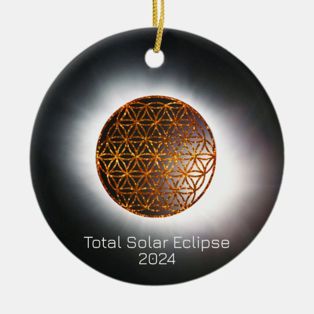 Décoration En Céramique Solar Eclipse 2024 Gold Sparkling Flower of Life (Devant)