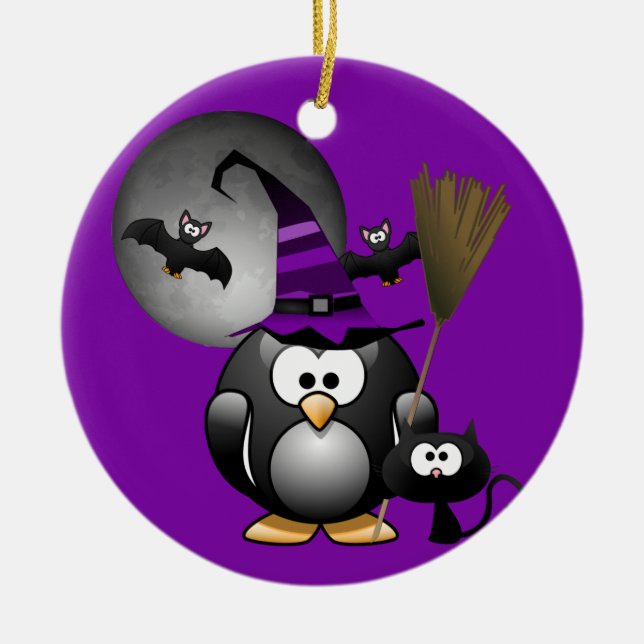 Décoration En Céramique  Sorcière Pingouin Halloween (Devant)
