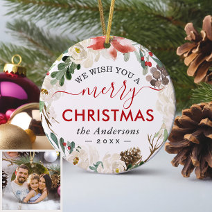 Décoration En Céramique Souhaitez-Vous Un Joyeux Noël Wreath Floral Photo