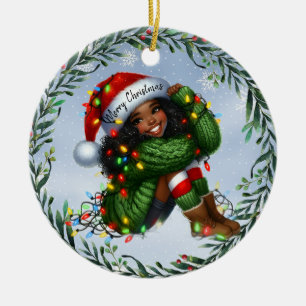 Décoration En Céramique Sourires enneigés et chapeau de Père Noël de souha