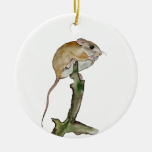 Décoration En Céramique Souris aquarelle réaliste dans l'arbre