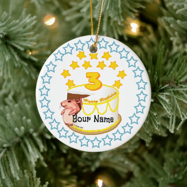 Décoration En Céramique Souris d'anniversaire 3e fête d'anniversaire (Arbre)