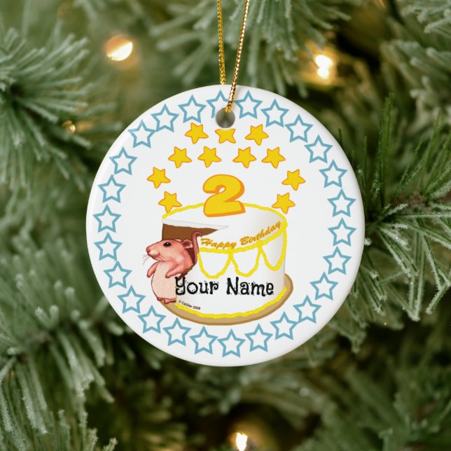 Décoration En Céramique Souris de fête du 2e anniversaire Anniversaire (Arbre)