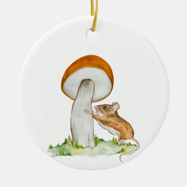 Décoration En Céramique Souris drôle avec champignon sauvage (Devant)