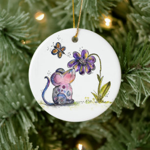Décoration En Céramique Souris et fleurs mignonnes