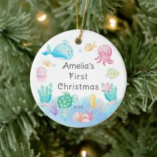 Décoration En Céramique Sous l'océan Premier Noël de bébé