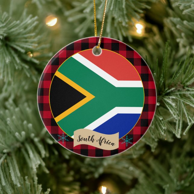 Décoration En Céramique South Africa, Red buffalo plaid & African Flag (Arbre)
