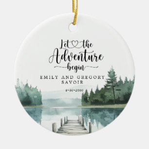 Décoration En Céramique Souvenir de mariage au lac de montagne de forêt aq