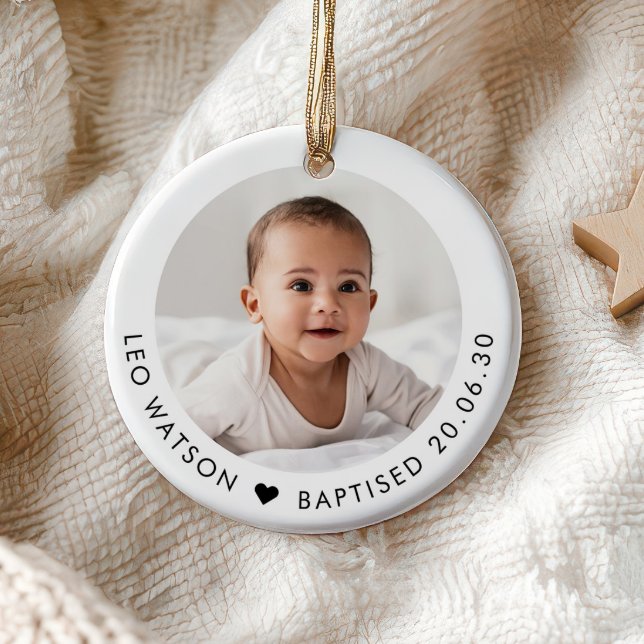 Décoration En Céramique Souvenir de photo de baptême de bébé (Zazzle Baby's Baptism Photo Keepsake Ceramic Ornament)