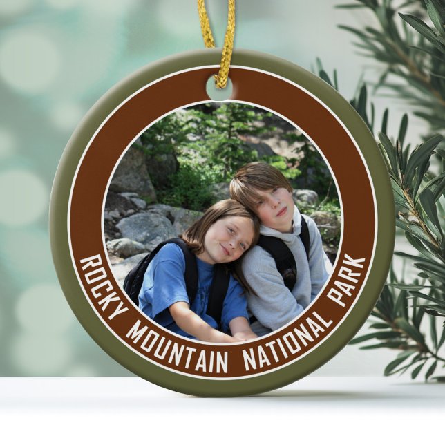 Décoration En Céramique Souvenir du parc national des Rocheuses (Personalized Christmas Photo Ornament)