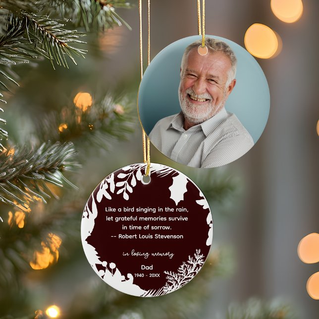 Décoration En Céramique Souvenirs Grateful Memories Citation Verdure Photo (Remembrance Grateful Memories Quote Greenery Photo Ceramic Ornament)