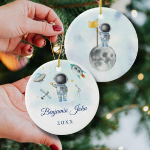 Décoration En Céramique Space Boy Gold Galaxy Moon Stars fusée UFO Thon