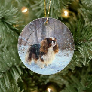 Décoration En Céramique Spaniel Toy Anglais Laissez Neiger Noël 