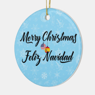Décoration En Céramique Spanish American Bilingual Merry Christmas