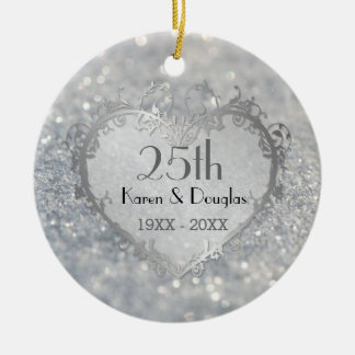 Décoration En Céramique Sparkle Coeur d'argent 25e anniversaire Mariage